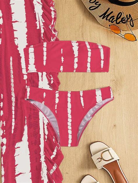 Shein Swim Vcay Tie Dye Bikini Set Bandeau Bra Bikini Bottom Ruffle