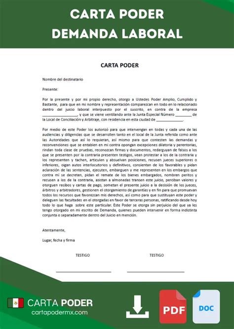 Carta Poder Para Demanda Laboral Formato