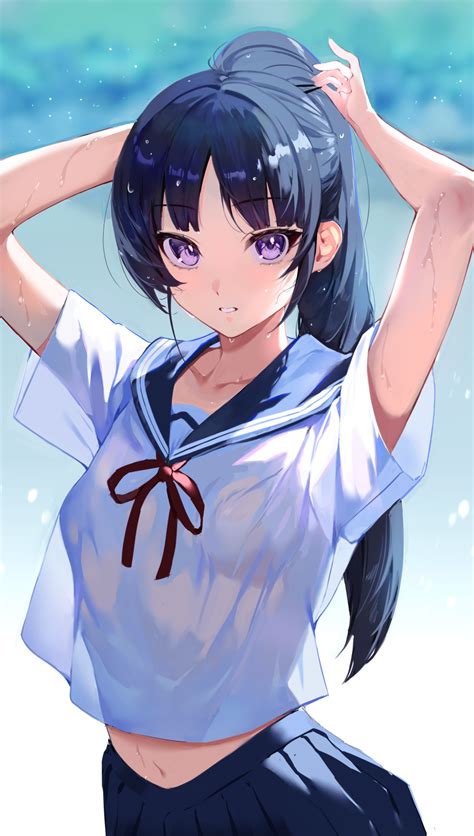 The Big Imageboard Tbib 1girl Adjusting Hair Bangs Black Hair