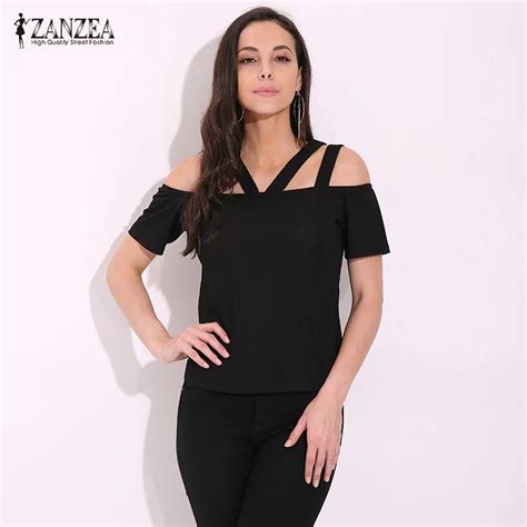 Zanzea Women Summer Off Shoulder T Shirts Strapless Backless Cut Out