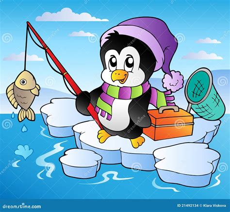 Cartoon Fishing Penguin Stock Vector Illustration Of Gear 21492134