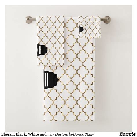 Elegant Black White And Gold Quatrefoil Patterns Bath Towel Set