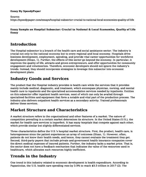 📚 Essay Sample On Hospital Subsector Crucial To National And Local Economies Quality Of Life