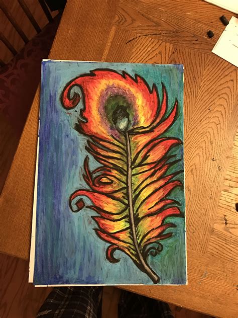 Phoenix Feather Oil Pastel Art Painting Pastel Art