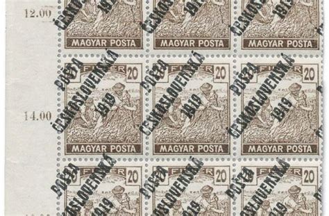 CZECH REPUBLIC 1919 20f Brown Magyar Posta Overprint Block Worth