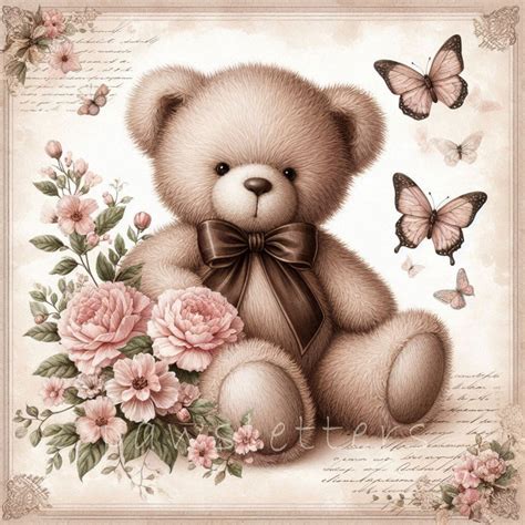 Shabby Chic Teddy Bear Clipart V2 Set Of 10 High Quality 300 Dpi Jpegs