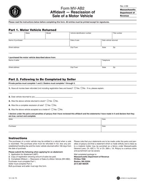 Form Mv Ab2 Affidavit — Rescission Of Sale Of A Motor Vehicle Docslib