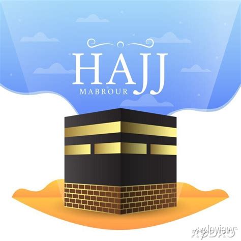 Hajj Mabrour Illustration With Kaaba Gold And Black Vector Background