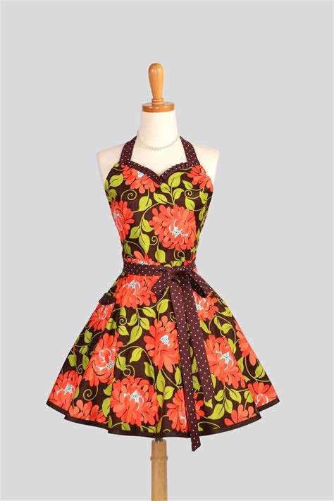 Sweetheart Retro Apron Sexy Fall Womens Apron In Cute Orange Etsy