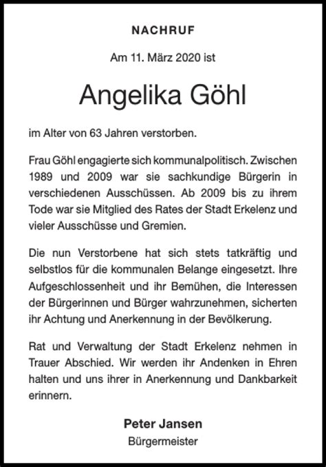 Traueranzeigen von Angelika Göhl Aachen gedenkt