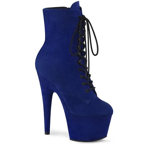 7 Heel Royal Blue Faux Suede Ankle Boots Spicy Lingerie