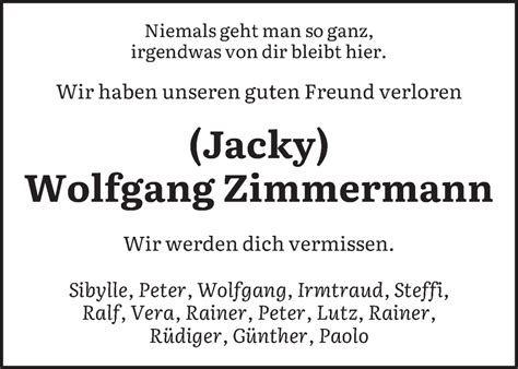 Traueranzeigen Von Wolfgang Zimmermann Saarbruecker Zeitung Trauer De