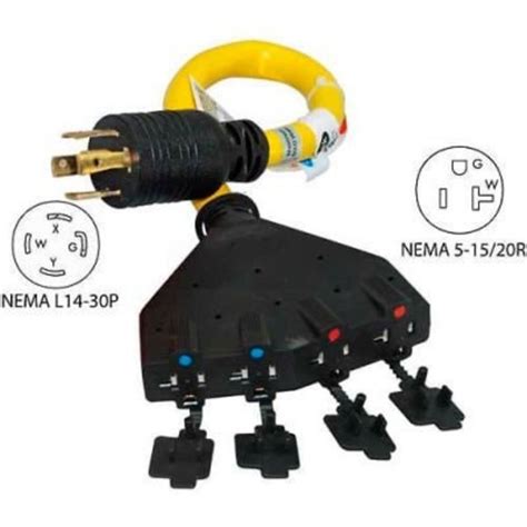 Conntek Conntek 20611 018 1 5 30a Generator Power Cord With Nema L14 30p To 5 15 20r 4 20611