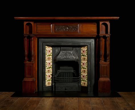 Carved Victorian Walnut Antique Fireplace