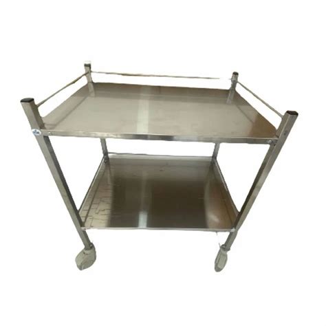 Silver Stainless Steel SS Hospital Dressing Trolley Size 760 X 460 X