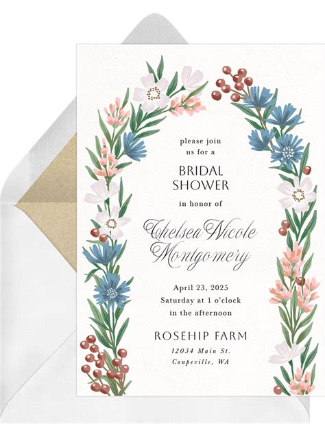 Wildflowers Arch Invitations In Blue Greenvelope