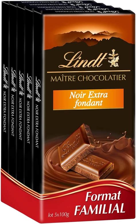 Lindt Lot de 5 Tablettes MAÎTRE CHOCOLATIER Chocolat Noir Extra