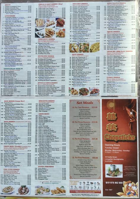 Menu At Chopsticks Fast Food Llangollen