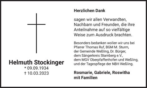 Traueranzeigen Von Helmuth Stockinger Trauer Merkur De