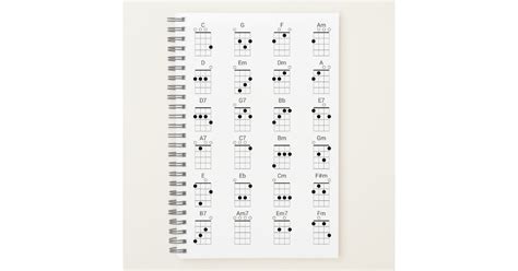 24 Common Ukulele Chords Chart Uke Cheat Sheet P Notebook Zazzle