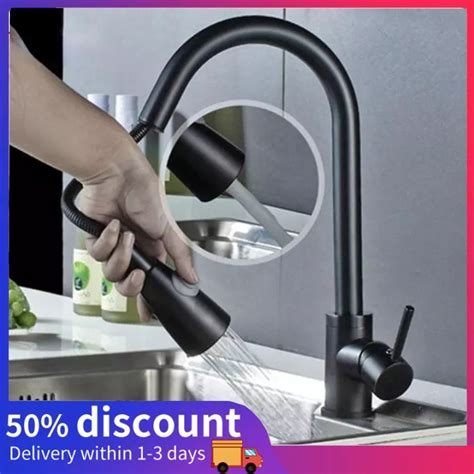 Poseidon SUS Stainless Hot Cold Pull Out Type Kitchen Basin Faucet With Flexible Hose