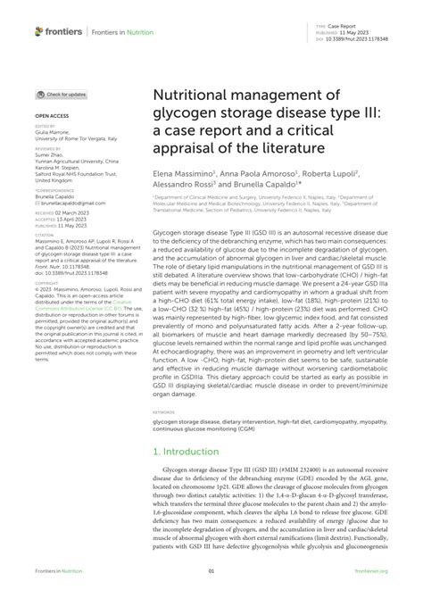 PDF Nutritional Management Of Glycogen Storage Disease Type III A