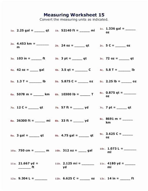 5th Grade Measurement Conversion Worksheets