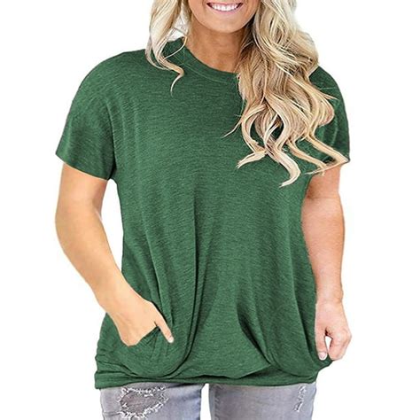 Lanremon Casual Plus Size Tunics Tops For Womens Short Sleeve Round