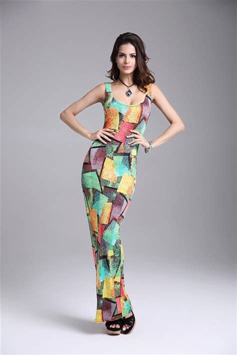 Long Colorful Maxi Dresses With Sleeveless And Bodycon Design