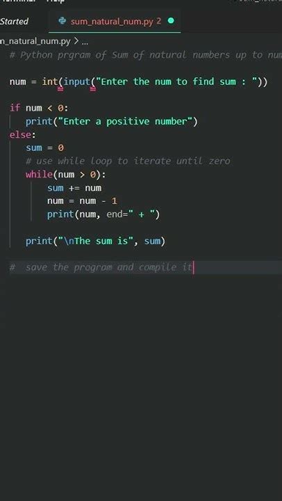 Python Program To Find The Sum Of Natural Numbers Python Program Exercise Pyhton Shorts