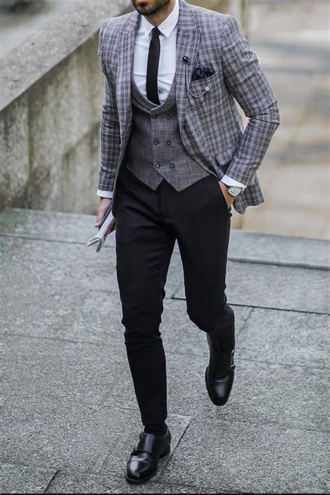 Men S Grey Plaid Suit Gentleman Style Giorgenti Custom Suits