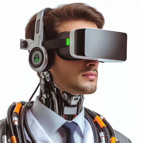 Man Wearing Futuristic High Tech Virtual Reality Glasses Isolated On