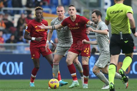 Serie A Football Match As Roma Vs Genoa Fc At Olympic Stadium In Rome