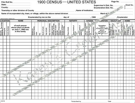 1900 Blank Census Form Instant Digital Download