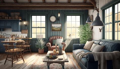 Premium AI Image Cozy Farmhouse Living Room Interior Generative AI