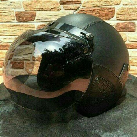 Helm Bogo Retro Sni Dewasa Rebo Hitam Polos Kaca Boda Original Lazada