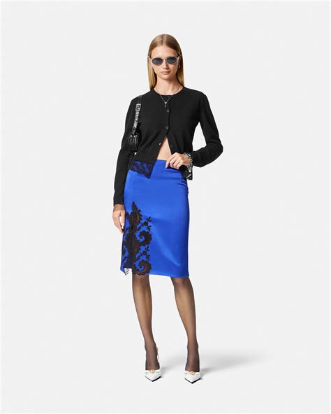 Barocco Lace Midi Skirt Blue Versace Us