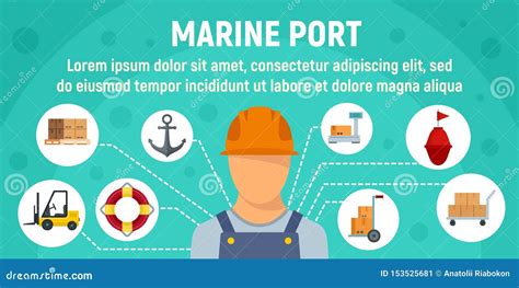 Marine Port Worker Concept Banner Flat Style Stock Vector