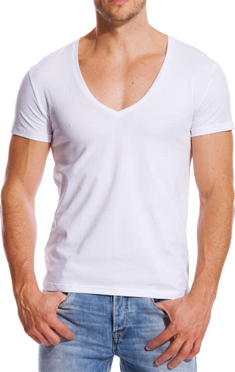 Zecmos Stretch T Shirt For Men Deep V Neck Tee Muscle Fit Low Cut Male