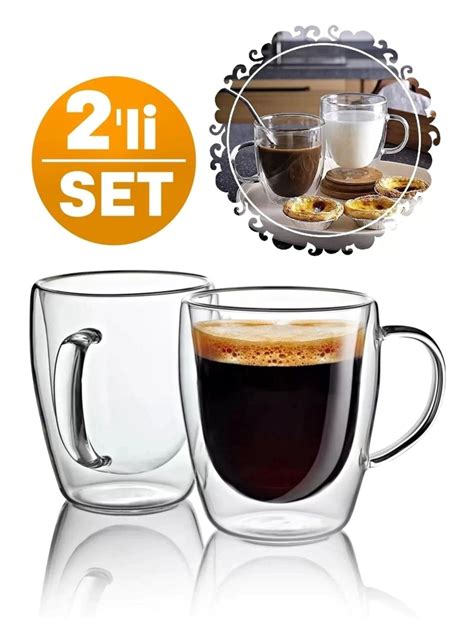 Çift Cidarlı Bardak Cam Kupa 310 Ml Ev Ofis Espresso Kahve Fincanı