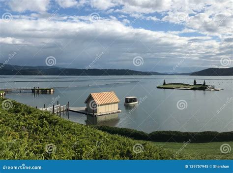 Floating Green at Coeur D`Alene Golf Resort Stock Image - Image of lake ...