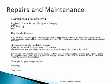 Template Letter To Landlord For Repairs