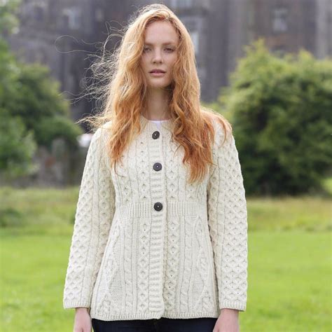 Ladies Merino Wool A Line Aran Cardigan The Irish Store Irish Sweater Irish Clothing Aran