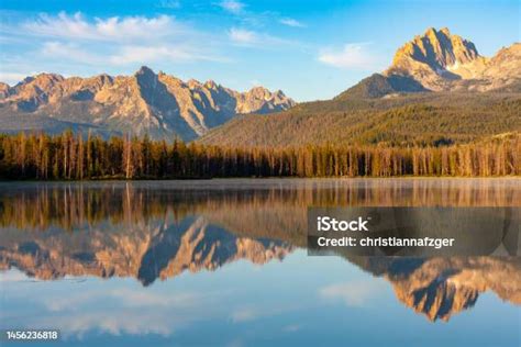 redfish lake   sawtooth mountains idaho stock photo
