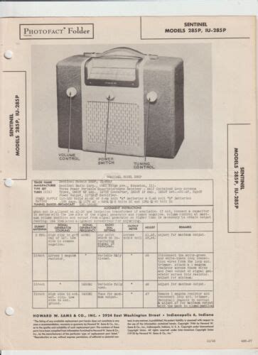 Sentinel Models P Iu P Radio Service Manual Sams Photofact