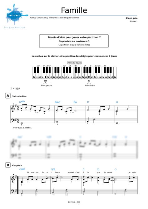 Partition Piano Famille Jean Jacques Goldman Partitions Noviscore