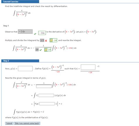 Solved Tutorial Exercise Find The Indefinite Integral And Chegg