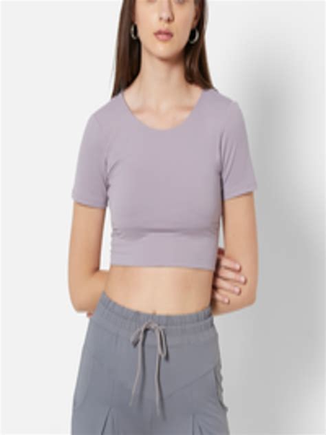 Buy URBANIC Women Lavender Solid Styled Back Crop Top Tops For Women