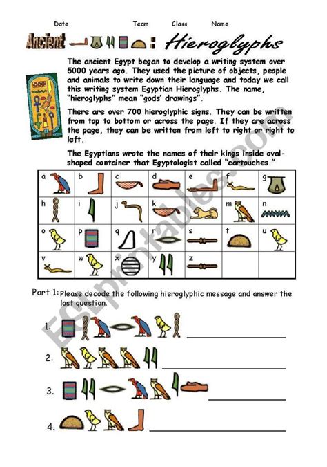 Egypt Hieroglyphs - Esl Worksheetshellytkhr | Printable Decoding ...