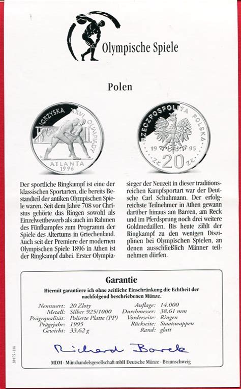 Polen Zloty Silberm Nze Olympische Spiele Atlanta